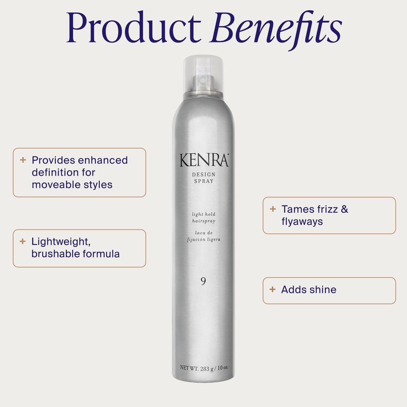Kenra Professional Design Spray 9 | Light Hold Hairspray | Tames Frizz & Flyaways | Lightweight, Brushable Formula | All Hair Types | 10 oz