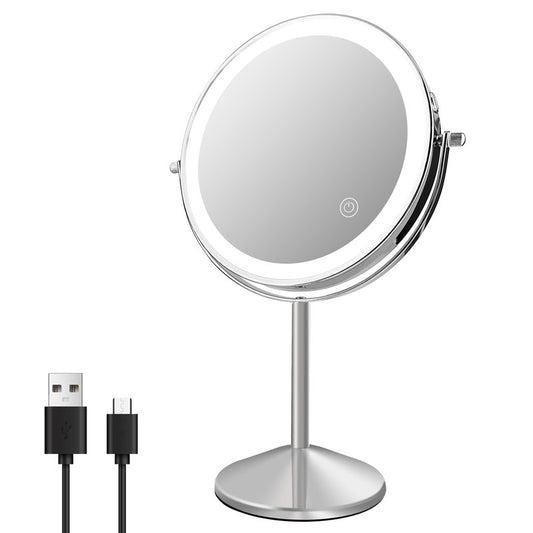 Ysenchan Lighted Makeup Mirror, 8'' Rechargable LED Vanity Magnifying Mirror, Double Sided 5X Manification Mirror with Stand, Cosmetic Standing Desk