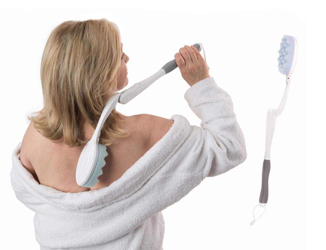 Juvo Premium All-in-One Bathing Wand and Lotion Applicator, 23" Long Reach Handle, Adjustable, Includes Bath Sponge and Lotion Pad (BWLA01)