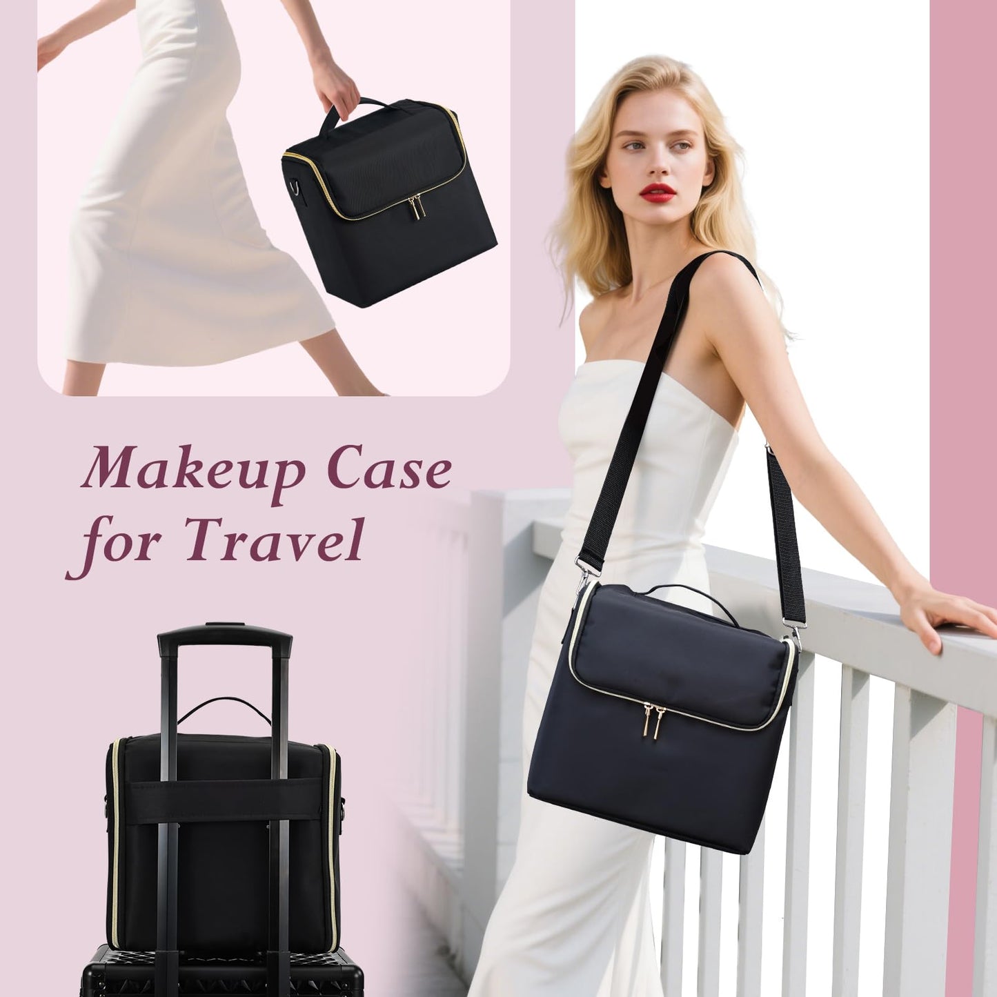 Yueieoun Large Travel Makeup Train Case, Big Makeup Bag Organizer Makeup Box,4 Tier Professional Cosmetic Storage Cases for Nail Tech Tattoo Storage Bag for Equipment and Supplies with luggage Sleeve