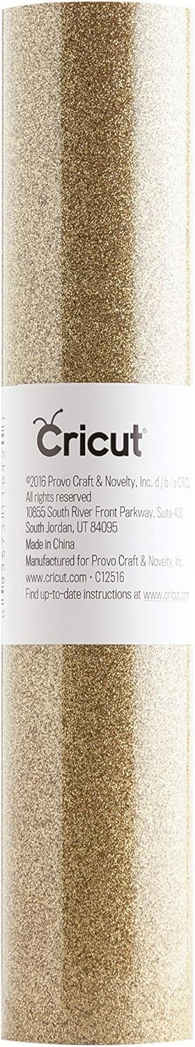 Cricut Glitter Iron On, Gold (12'x19' Roll) - HTV Heat Transfer Vinyl, Compatible with Cricut Heat Presses & Maker + Explore Machines