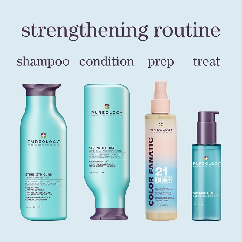 Pureology Strength Cure Shampoo & Conditioner Set - For Damaged or Color Treated Hair, Hair Strengthening & Prevents Breakage, Seals Split Ends, Vegan, 8.5 Fl Oz