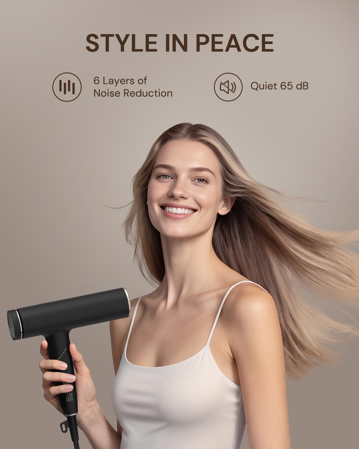 ANNLARY Plasma Ion Hair Dryer with Diffuser for Curly Hair, 110000 RPM Professional High Speed Blow Dryer with Plasma Ion, 1500W Foldable Travel Hairdryer with 6.5 Ft Cord Fast Drying for Women Men