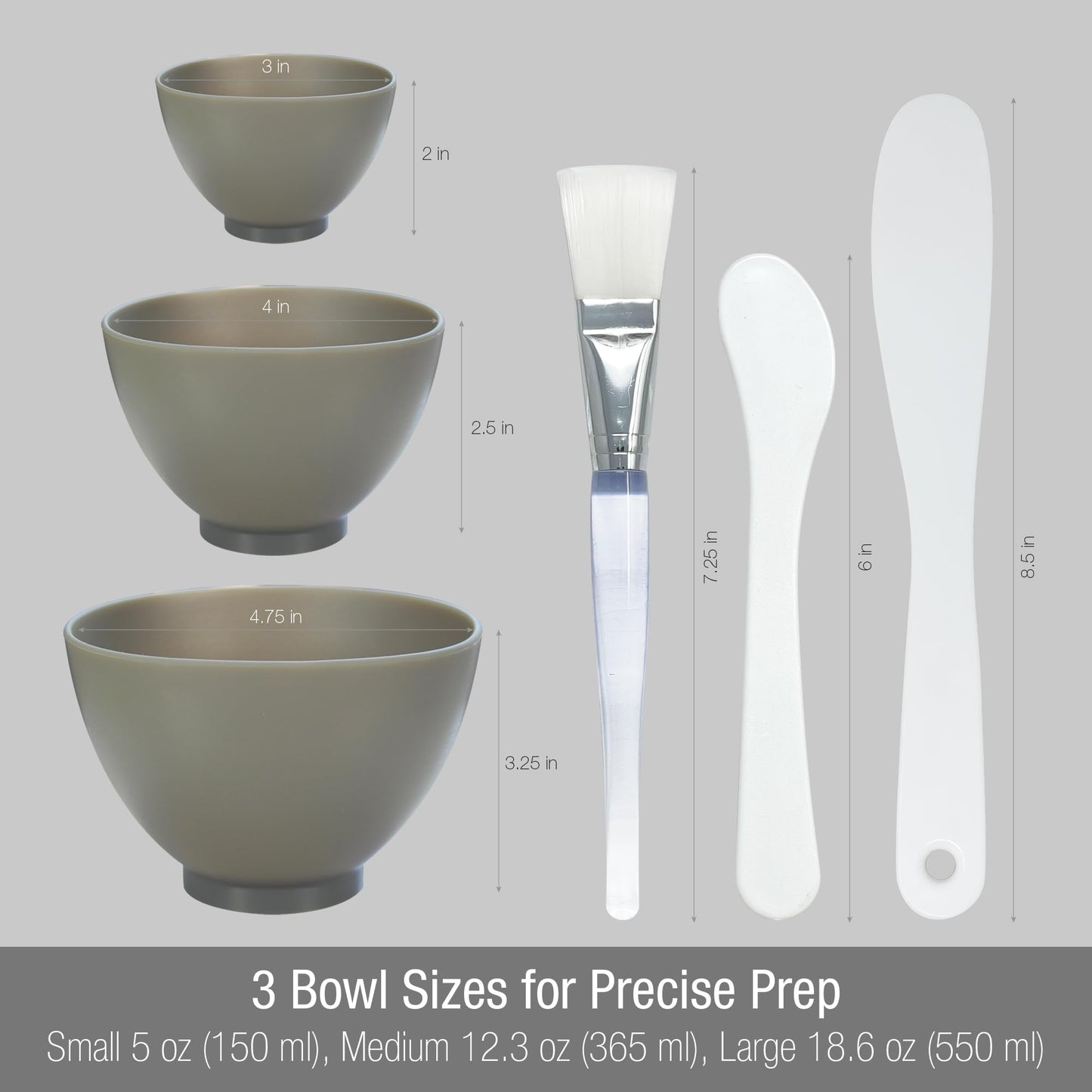 APPEARUS Facial Mask Silicone Mixing Bowl Set – 6-Piece Spa Skincare Kit with 3 Mixing Bowls, Brush & Spatulas – Reusable, Microwave & Dishwasher Safe – Dark Gray