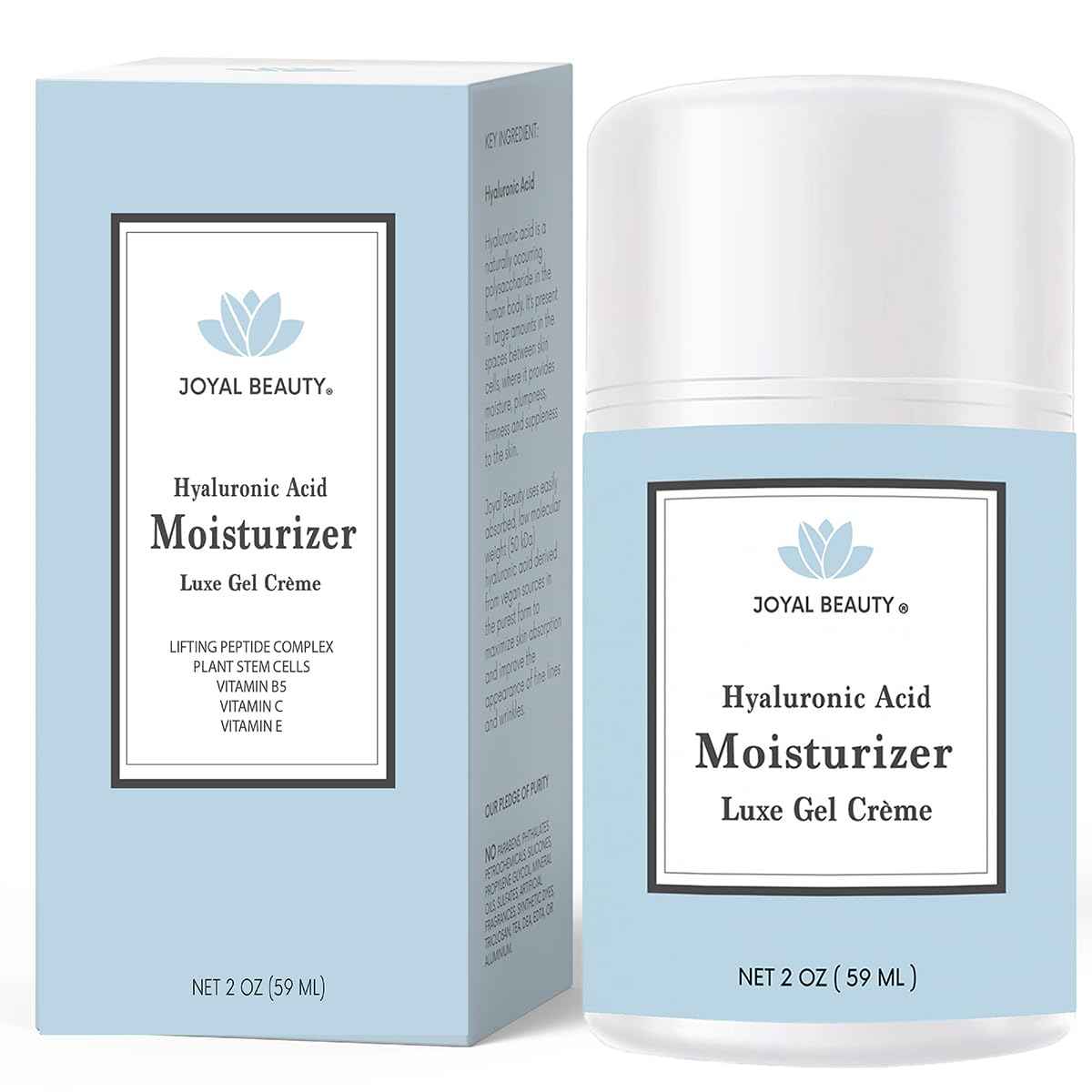 JOYAL BEAUTY Hyaluronic Acid Moisturizer Gel Cream. All-In-One Anti-Aging Face Eye Cream Infused with Peptides, Vitamins B C E Tightens and lifts sagging skin on face, eyes, and neck.