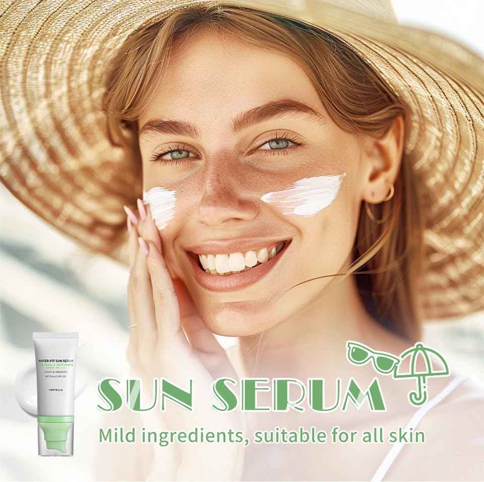 2 Pcs Centella Sunscreen, Centella Water-Fit Sun Serum SPF 50+ Light & Smooth Hyalu Cica Sunscreen