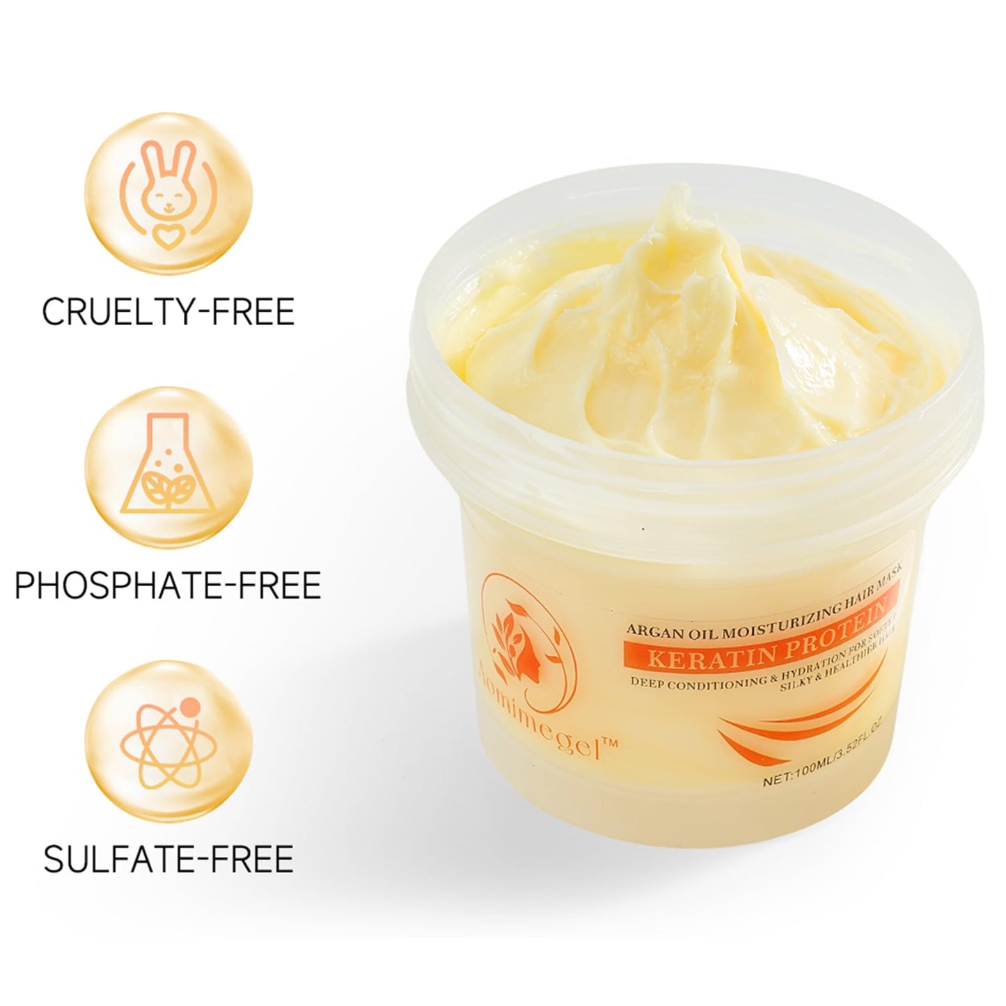 Aomimegel Collagen Hair Mask,Deep Repair Conditioning Argan Oil Hair Mask for Damaged Hair Treatment, Deep Conditioner Hydrating Hair Masque for All Hair Types 3.38 oz 100ml