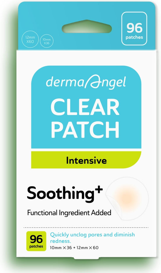 DERMA ANGEL Invisible Salicylic Acid Pimple Patches for Face - Redness Reducing Hydrocolloid Acne Patches, Clear Pimple & Zit Patches for Blind Pimples - 96 Count 2 Sizes Soothing Plus (Clear Patch)
