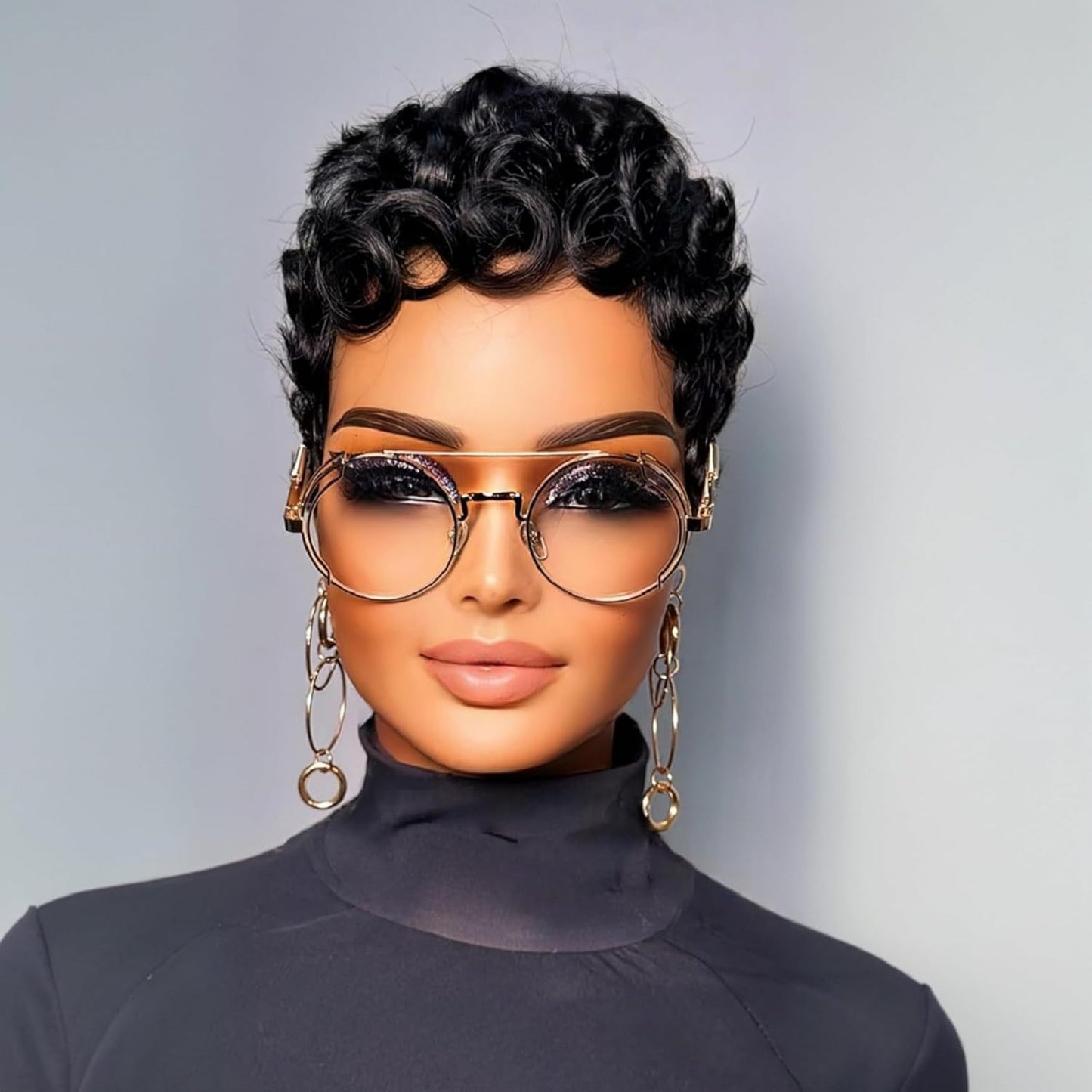 Rofa Beauty Pixie Cut Wig Human Hair Short Curly Pixie Wigs for Black Women Glueless Layered Brazilian Virgin Human Hair Wigs For Women Daily Use Black 1B Color