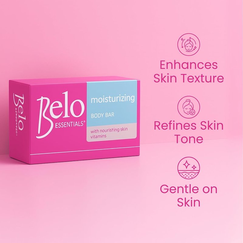 Belo Essentials Moisturizing Body Bar | Gentle Cleansing & Hydrating Skincare - 4 Bars, 135g Each