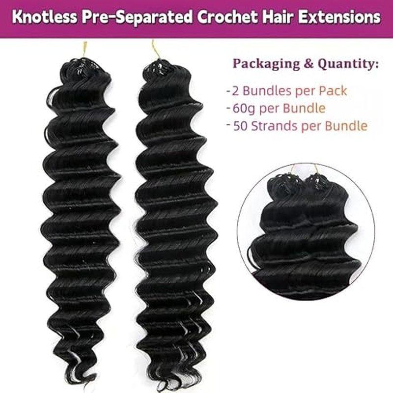 100% Human Hair Knotless Pre-Separated Crochet Hair Extensions Deep Culry Feather Hair Deep Wave Feather Line Hair Extensions Natural Color 14Inch 120g
