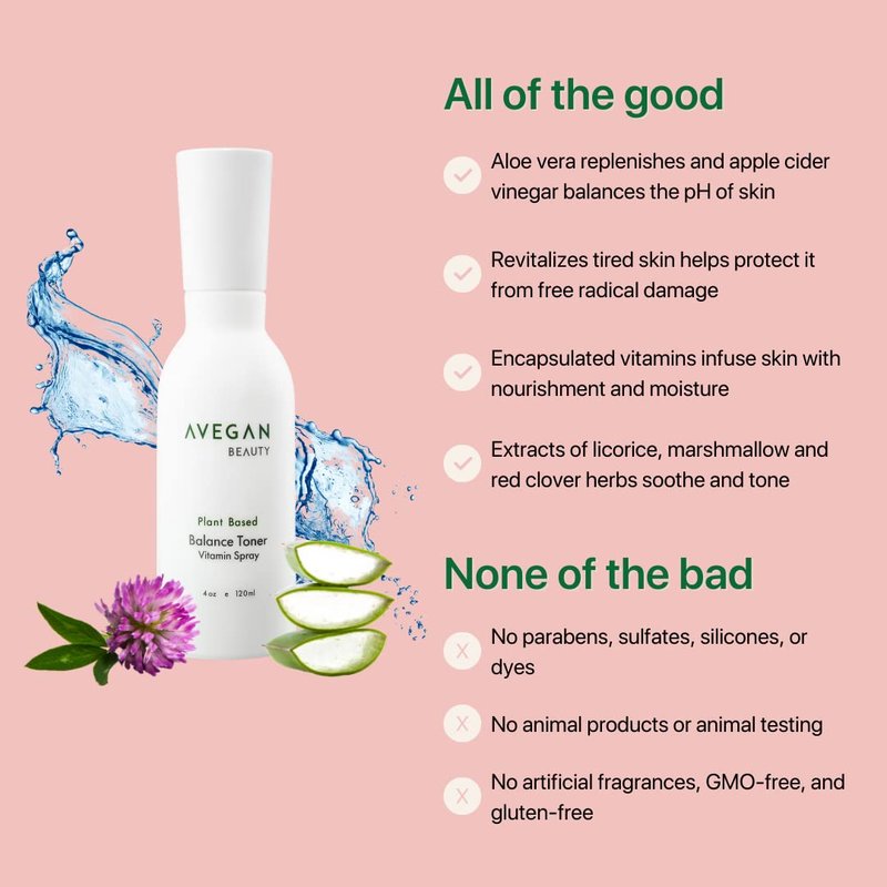 Ecco Bella AVEGAN and Wellness Beauty Plant-Based Balance Toner - Moisturizing pH Balancing Facial Toner for Sensitive Skin - Skincare Essential