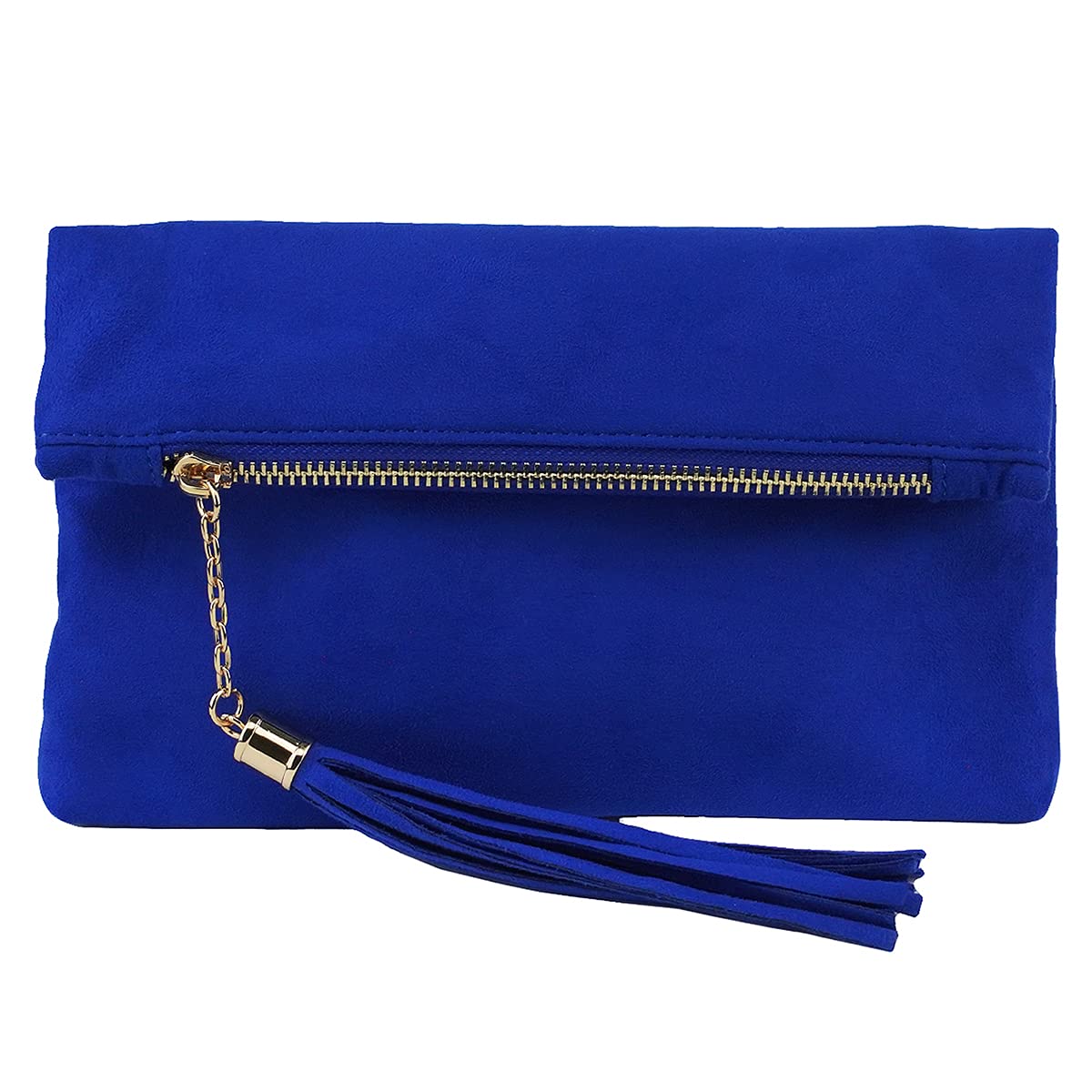 JNB Women's Faux Microsuede Mini Clutch Foldover Pouch with Twill Lining Gold Metallic 9x1x8 inches