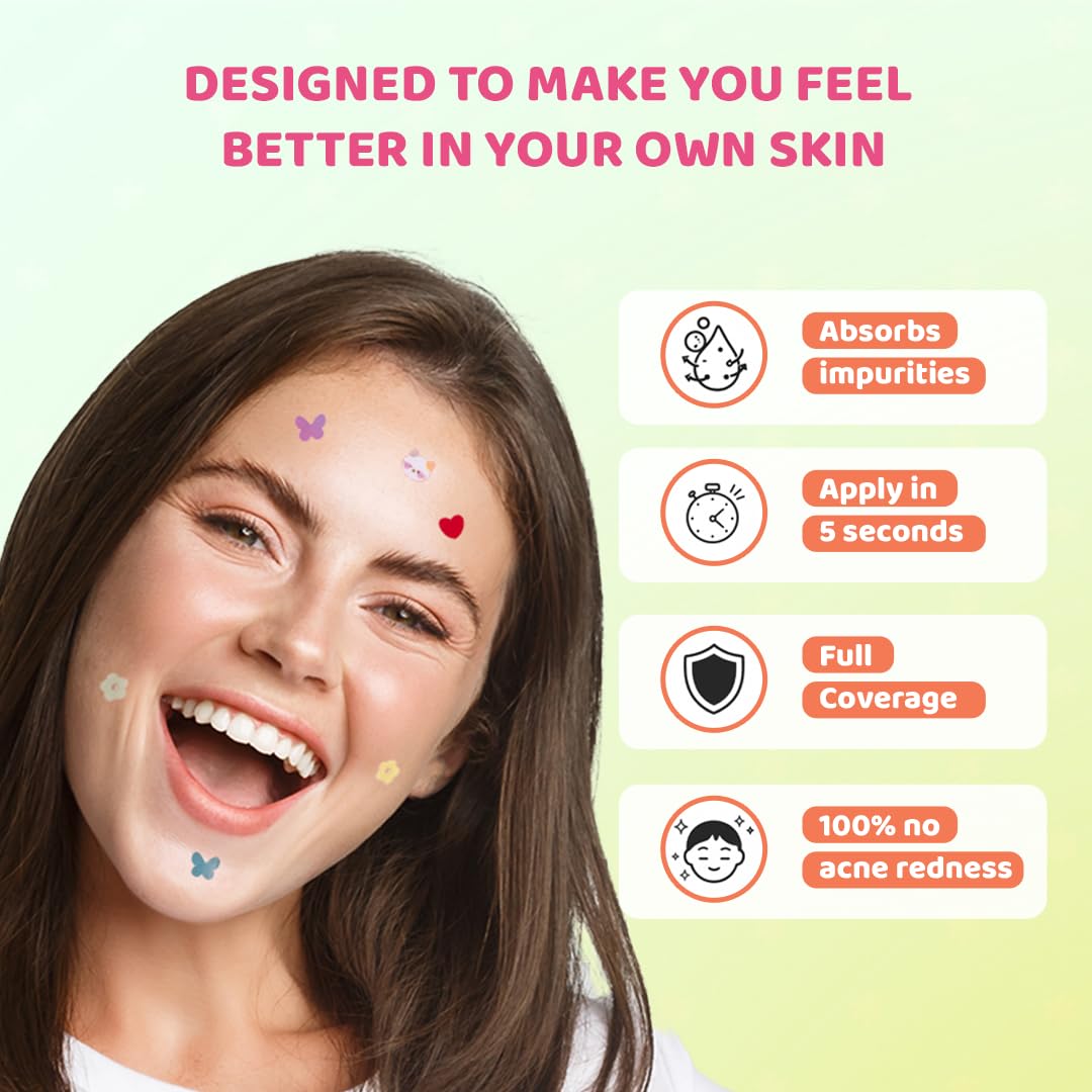 Dododots Pimple Patches for face - Cute Acne Hydrocolloid Patch, Pimple Patches for Zit, Spot and Blemish Treatment, Bundles (Butterfly, Cat, Flower and Heart)