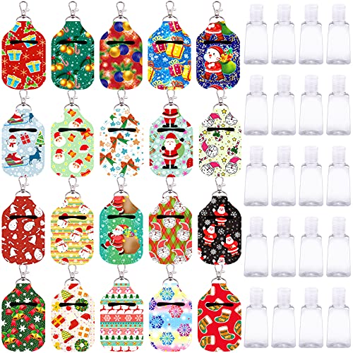 Duufin 40 Pieces Hand Sanitizer Keychain Holders Set with 20 Pieces Hand Sanitizer Holder and 20 Pieces Empty Travel Bottles