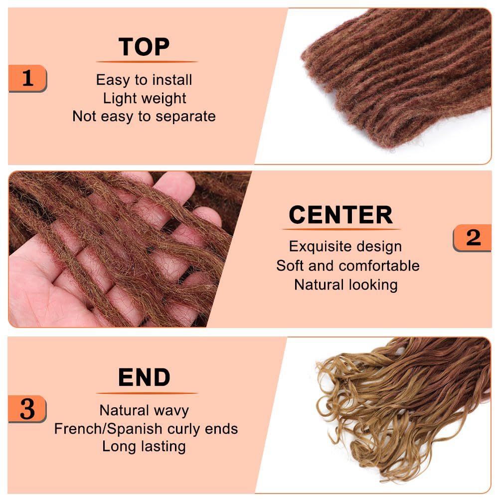 Ajsowju Loose Wave Dreads Synthetic French Curly Double Ended Dreadlock Extensions 24inches 30 Strands Thin Soft Spanish Curly DE Dread Extensions for Women (30 Strands, R27)