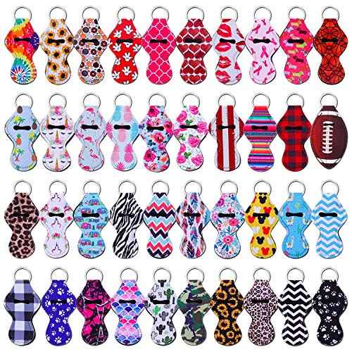 shynek Chapstick Holder Keychain, 40Pcs Lip Balm Holder Keychain Set (Neoprene, Multicolor, Women, Portable)