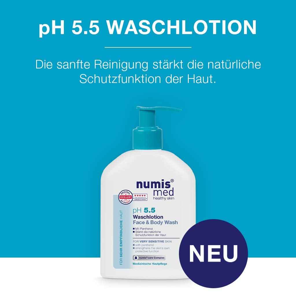 Numis Med pH 5.5 Face and Body Wash for Sensitive Skin, Vitamin B5-Enriched Moisturizing Body Wash for Dry Skin, pH Balanced Bath Wash for Men and Women, 200mL
