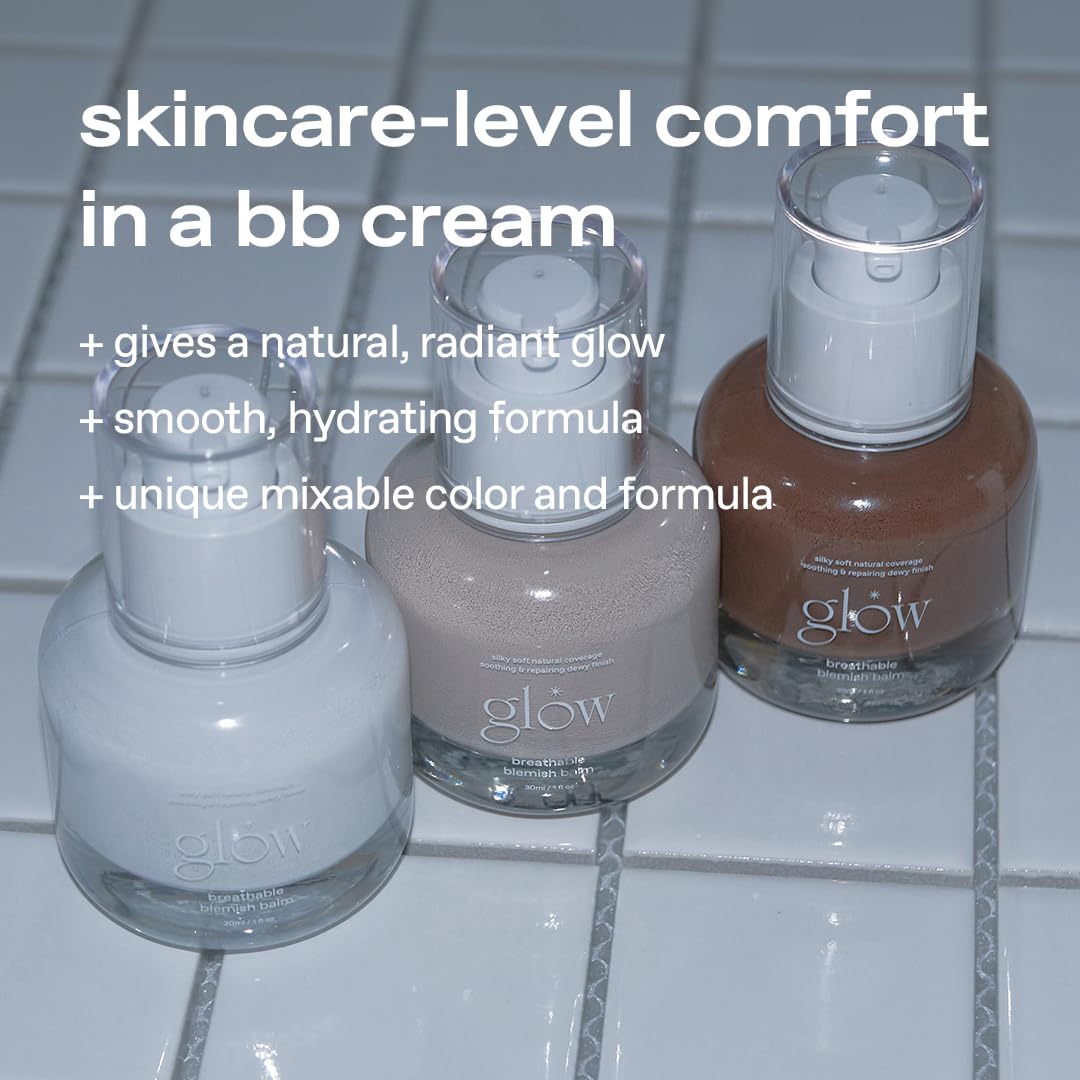 glow breathable blemish balm #one, medium-coverage bb cream & tinted moisturizer, skincare-like finish with green tea leaf water infusion, healthy radiant non-comedogenic, 1 fl oz