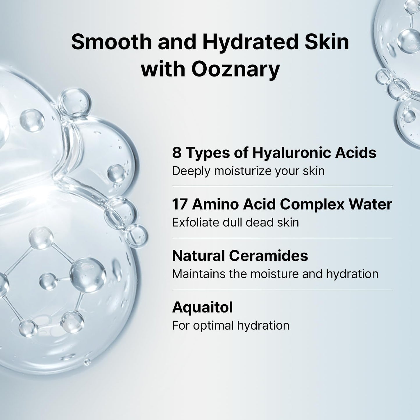 Ooznary Jet Blue Serum with 8 Types of Hyaluronic Acid plus Squalane and Ceramide, Extra Hydrating for Skin 1.6 fl oz. | 50 ml