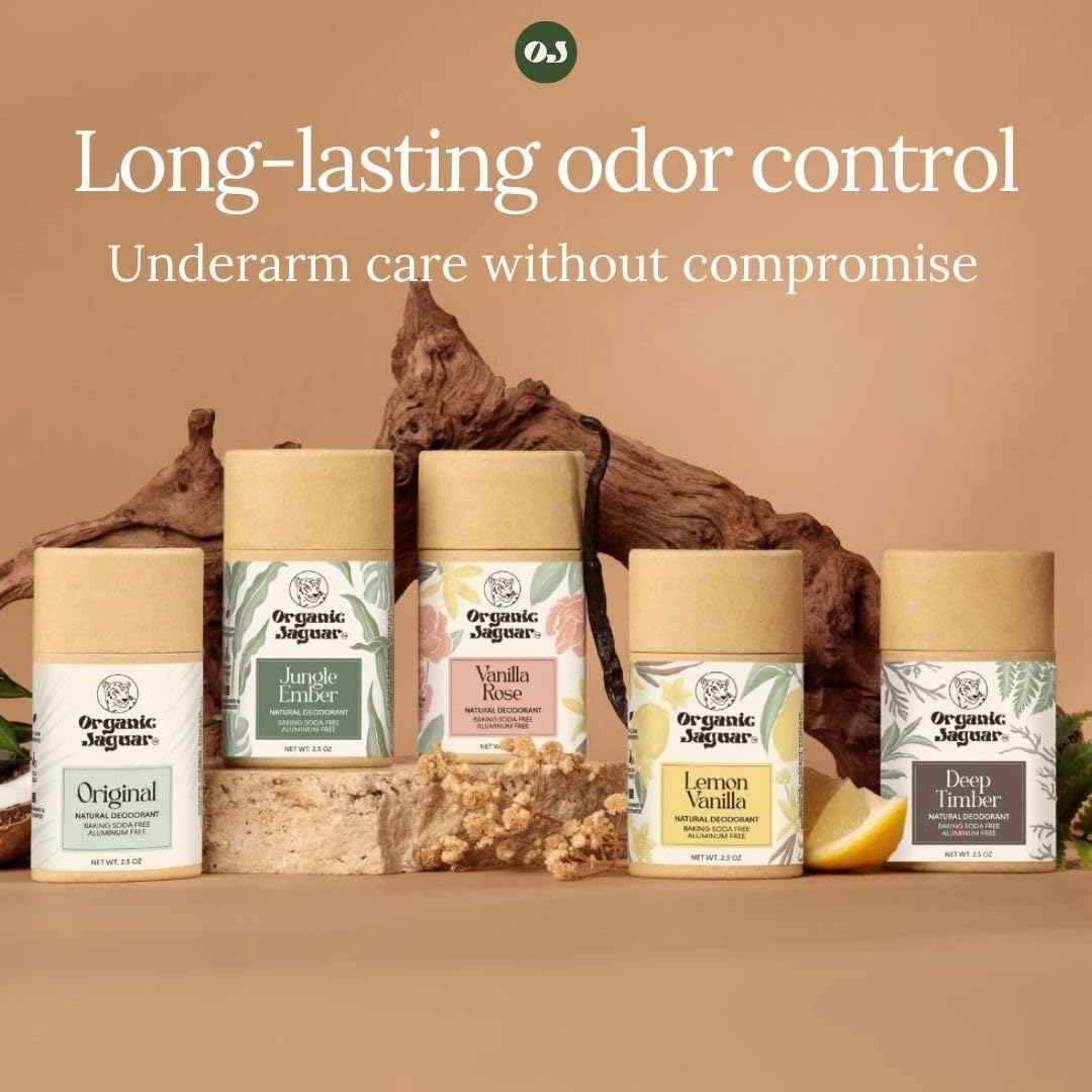 Organic Jaguar Aluminum Free Deodorant for Women and Men, 100% Natural Deodorant with Coconut Oil, Shea Butter, Baking Soda Free, Safe for Sensitive Skin, Long Lasting, Unisex, 2 oz