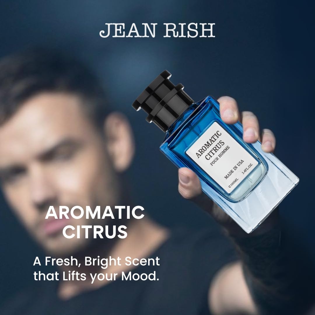 Jean Rish Aromatic Citrus Perfume for Men Eau De Parfum, Long-Lasting Luxury Fragrance, Made In USA - Lemon, Lavender, Vanilla, Amber Scent - 100ml / 3.4 oz
