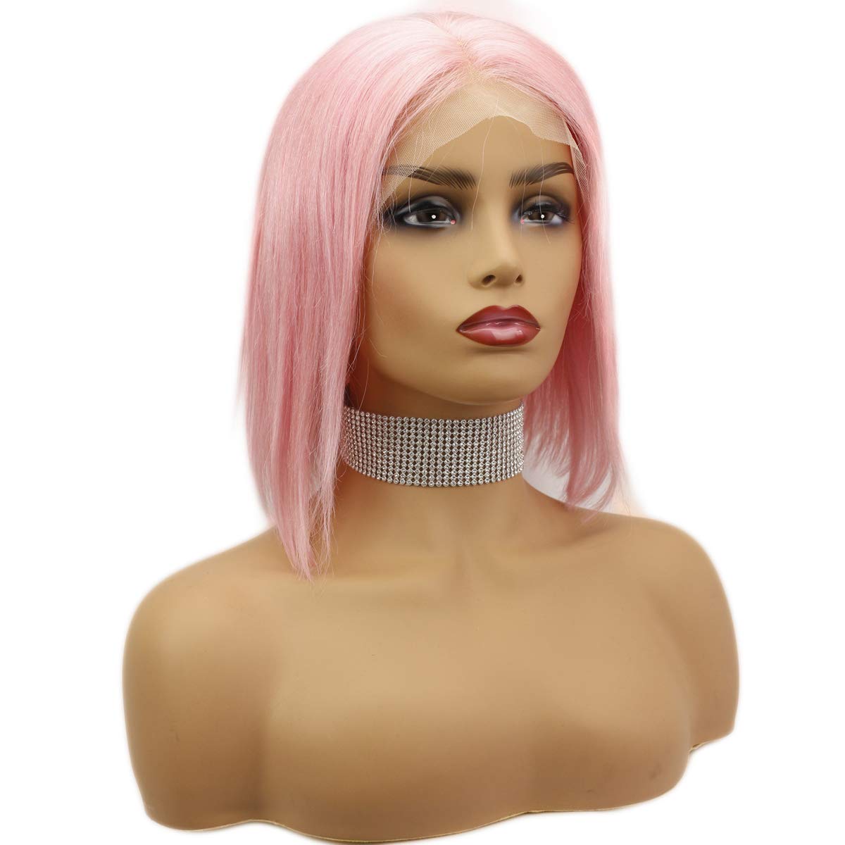 Dreambeauty Short Bob 13x4 inch Lace Front Human Hair Bob Wigs 150% Density Straight Hair Pre Plucked with Baby Hair Free Part for Women (10 inch, #Pink)