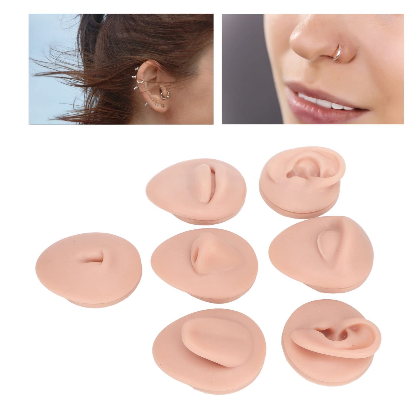 Body Piercing Practice Model, Simulation Silicone Piercing Practice Body Parts, for Practice Eyebrow, Nose, Lips, Tongue, Belly Button and Ear Piercing (Medium Skin Color)