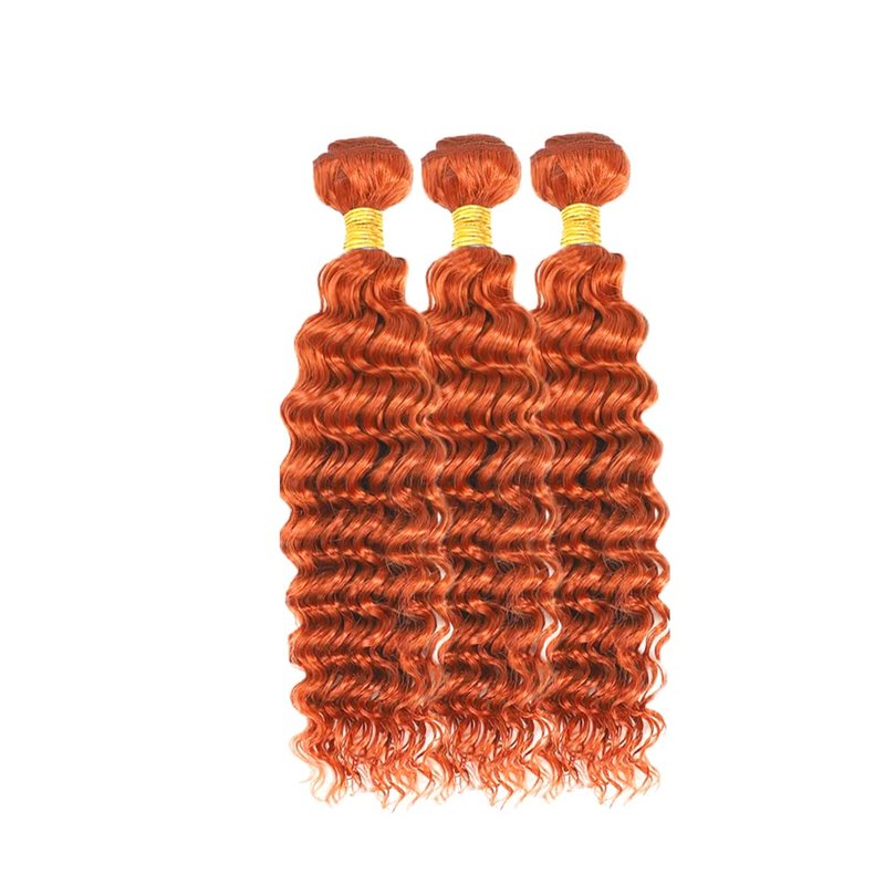 Ginger Bundles Human Hair - 350 Deep Wave Remy Hair Extensions | 8-10-12 Inch Orange Bundles for Women