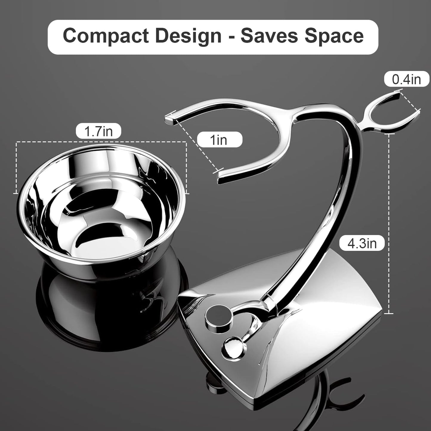 GRUTTI Shaving Bowl and Stand Set with Magnetic Base - 304 Steel Bowl & Chrome-Plated Alloy Stand, All-in-One Storage, Fits Most Razors & Brushes (Bowl & Stand Only)