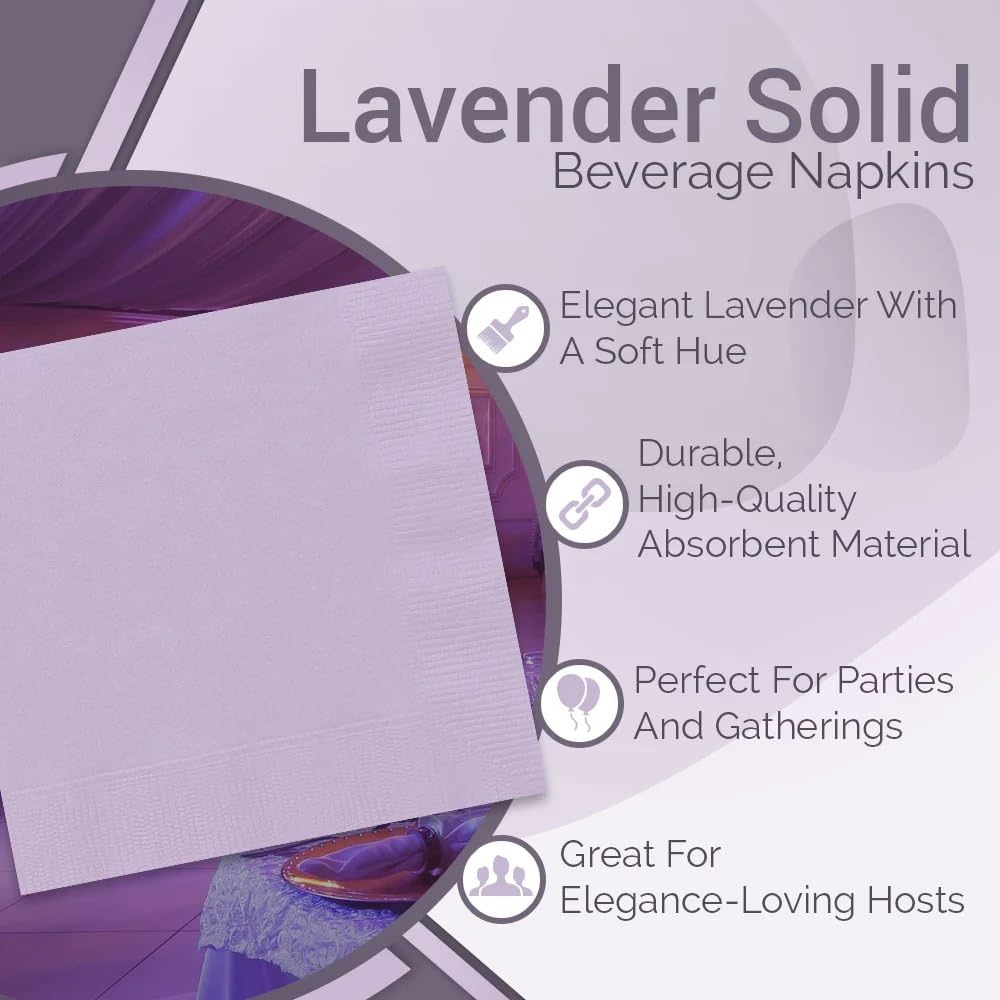 Lavender Solid Beverage Napkins - (Pack of 20) - Perfect for Birthdays, Weddings, Parties & Special Events