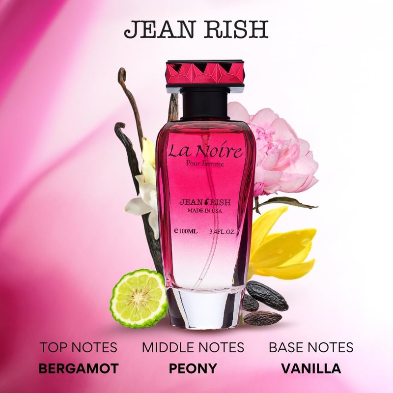 Jean Rish La Noire Perfume for Women Eau De Parfum, Long-Lasting Luxury Fragrance, Made In USA - Bergamot, Peony, Vanilla, Patchouli Scent - 100ml / 3.4 oz
