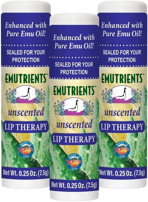 Montana Emu Ranch Lip Therapy Balm - Pure Emu Oil, Unscented - 0.25 Oz, 3 Pack