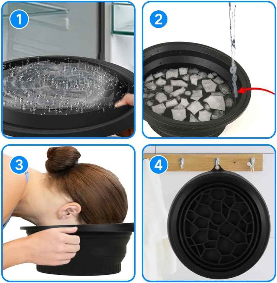 MOQRUAO 1PackFace Bowl for Ice with Built-in Ice Tray – Collapsible Silicone Facial Ice Bath Bowl for Cold Plunge Therapy, Skin Tightening & Acne Relief – Portable Spa Tool for Home & Travel (Black)