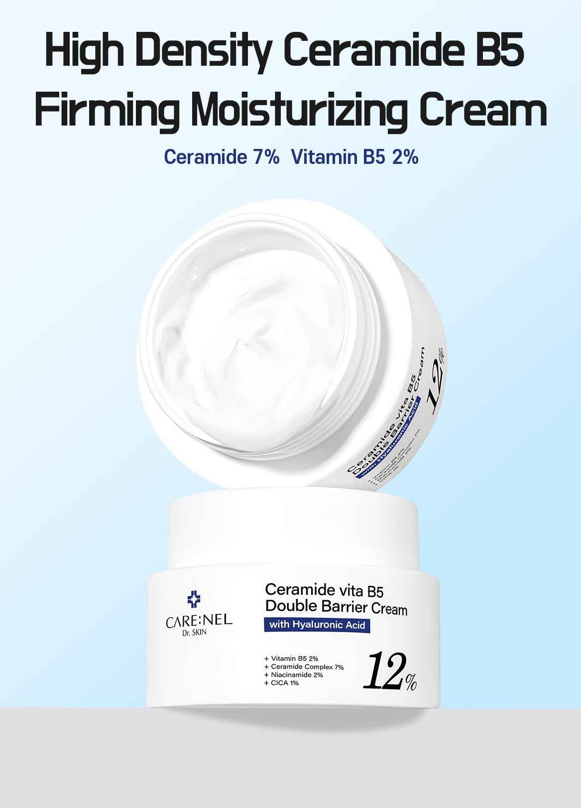 CARE:NEL Ceramide Vita B5 Double Barrier Cream 1.7 fl.oz - Pantothenic Acid, Vitamin Intensive Moisturizing for Face, Facial Moisturizer