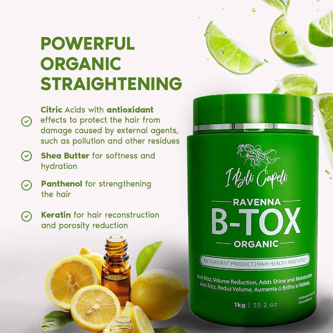 Ravenna Organic Hair B-tox Treatment - Anti-Frizz, Formaldehyde-Free Smoothing - 35.2 oz (1kg)