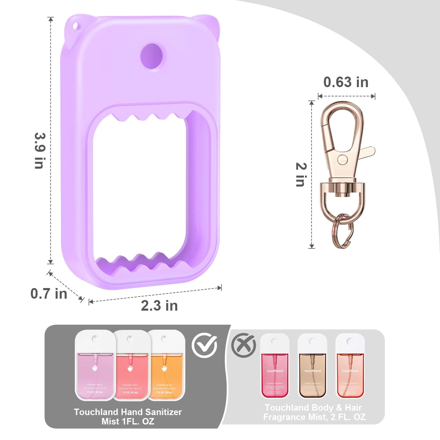 3Pcs Hand Sanitizer Spray Case for Touchland Silicone Touchland Case Keychain Cute Hand Sanitizer Holder Keychain Compatible with Touch land Power Mist Gentle/Glow Mist (Pink & Purple & Blue)