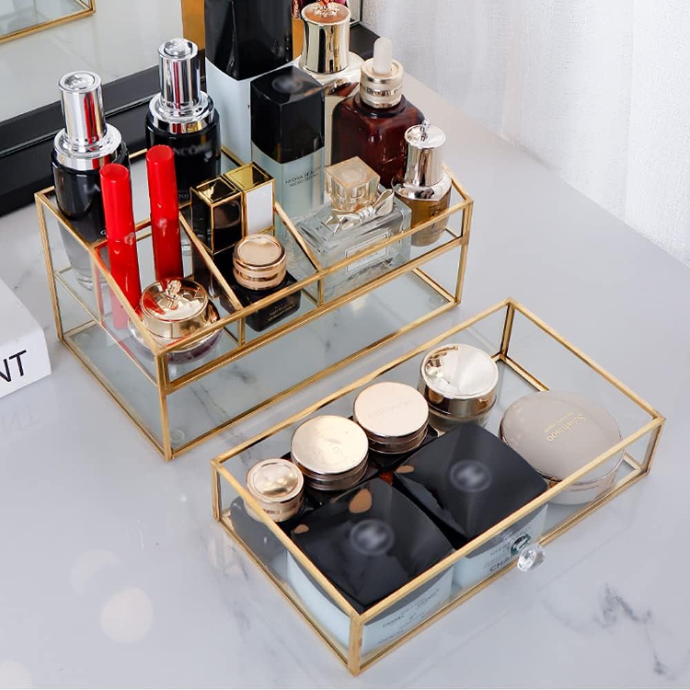 Clear Glass Makeup Brush Holder - L-Lei Cosmetics Storage for Brushes, Nail Polish & Lipstick | Dresser Decor