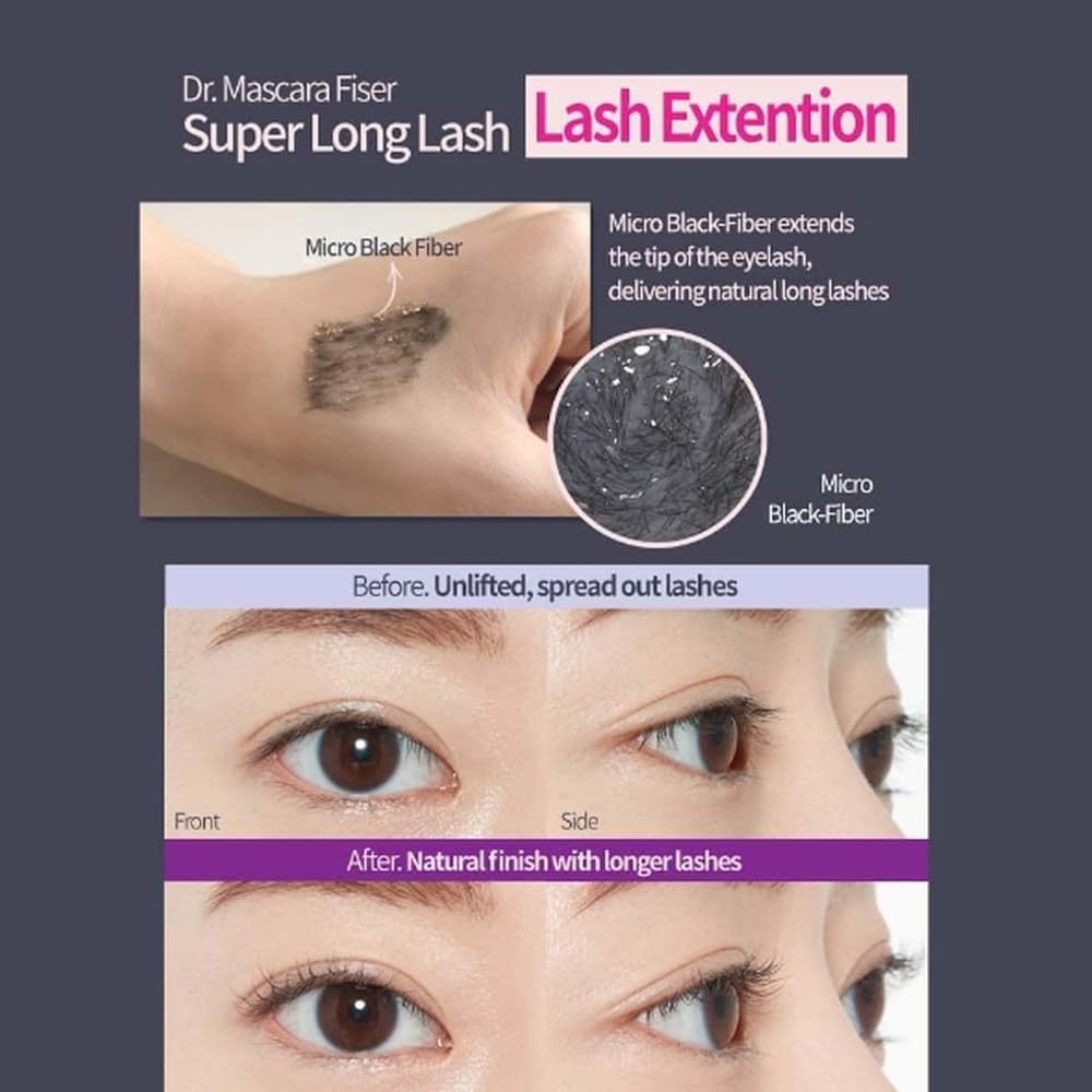 ETUDE Dr. Mascara Fixer For Super Long lash, Korean Mascara Primer, Natural lash Extension, Lengthening, Smudge-Proof, Korean Makeup, Beauty, Micro Black Fiber Formula (0.203 Fl Oz)