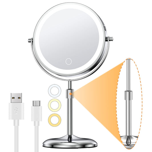 Gospire 7" Lighted Makeup Mirror, 1X/10X Magnification, Height Adjustable