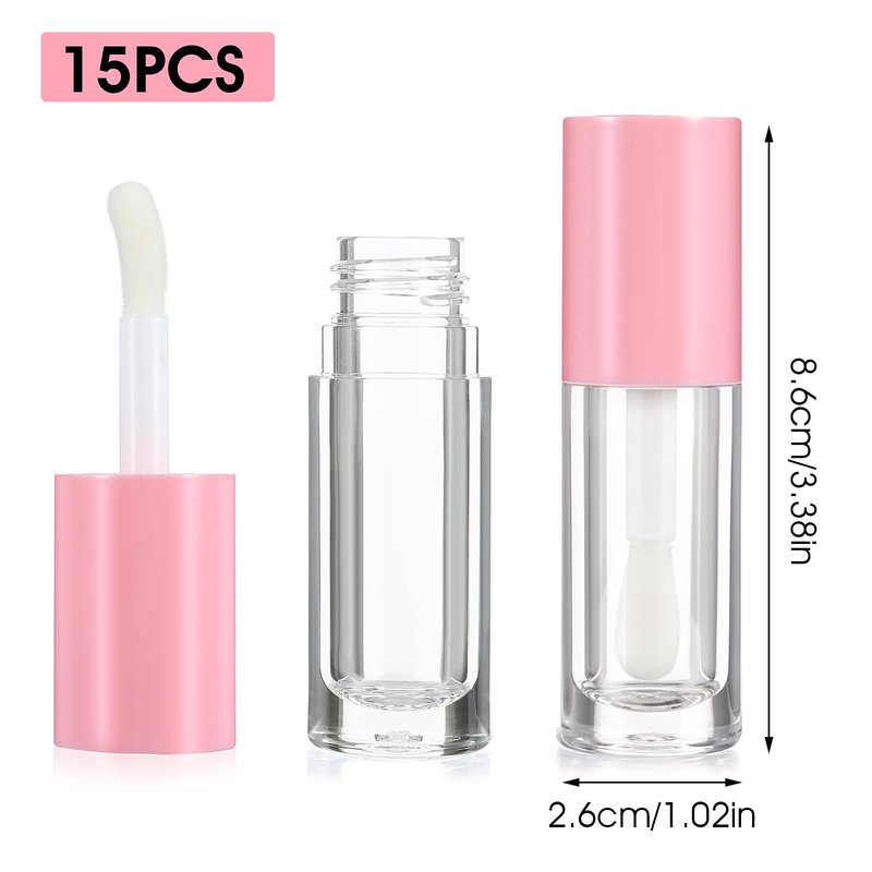 DIVINA VITAE 15Pcs Empty Lip Gloss Tubes -6ML Pink Clear Lipgloss Tubes with Chunky Wand - Refillable Lip Gloss Containers Bottles for DIY Lipgloss Makeup Cosmetic(Pink)