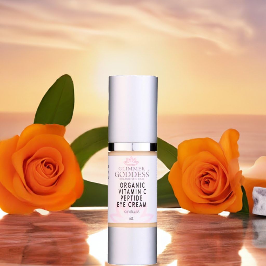 Glimmer Goddess Organic Peptide Eye Serum with Vitamin C – Hydrating & Revitalizing, 1 oz