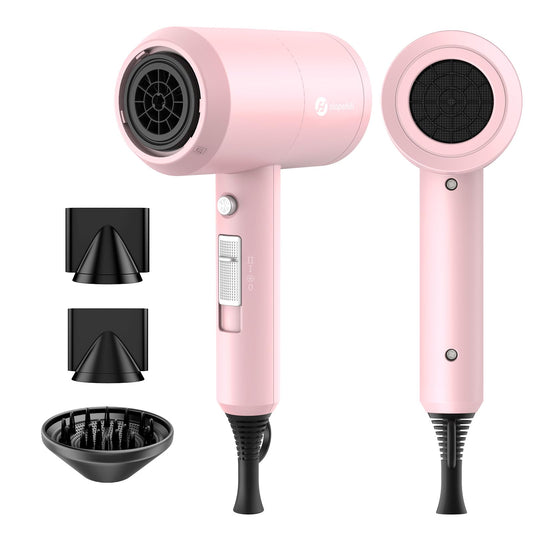 slopehill Professional Ionic Hair Dryer, Powerful 1800W Fast Drying Low Noise Blow Dryer with 2 Concentrator Nozzle 1 Diffuser Attachments for Home Salon Travel (Pink)
