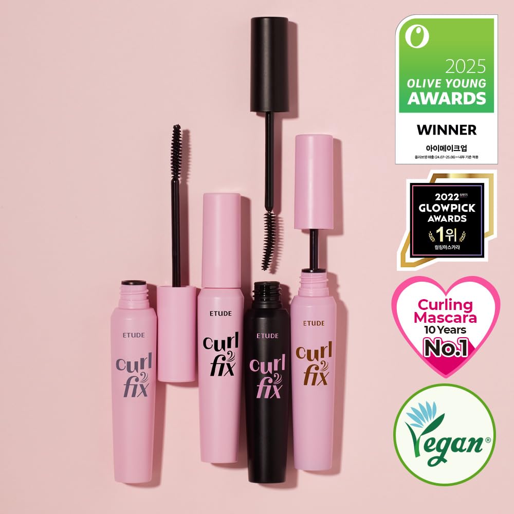 ETUDE Curl Fix Mascara Mini, Lash Mascara, Strong Curl Up, Long-Lasting, Waterproof, Lightweight, Korean Makeup, Beauty, Vegan Certified, Volume (0.14 Fl Oz)