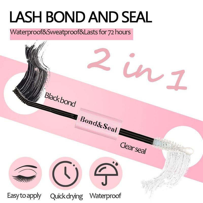 Lash Bond and Seal Kit 4 Pcs DIY Lash Extension with Waterproof Lashe Cluster Glue 72h Hold and Seal Lash Remover Tweezers Portable Eyelash Brush with Cap for Eyelash Extensions Beginners
