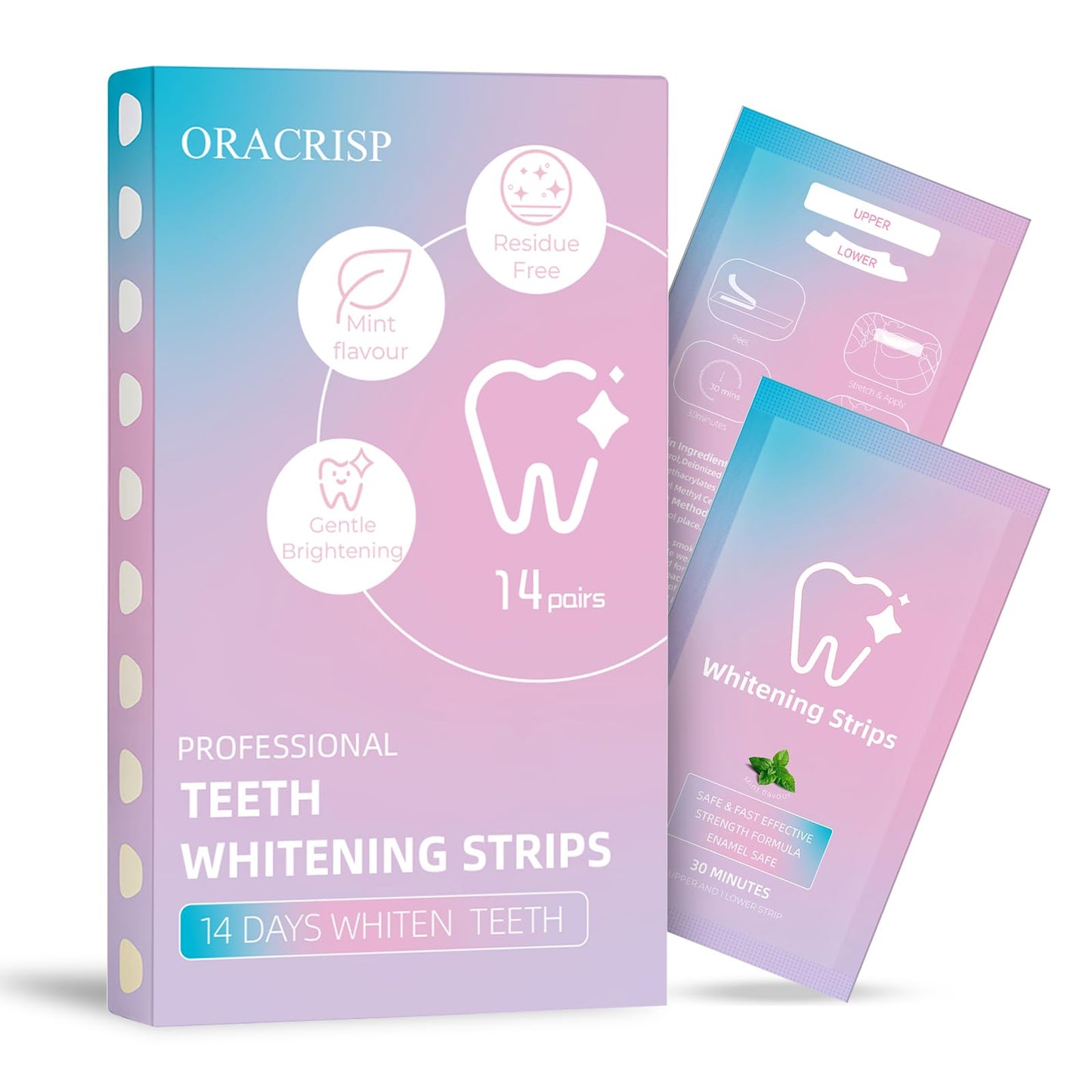 ORACRISP Teeth Whitening Strips 14 Treatments (28 Strips) - Deep Stains Removel - Enamel Safe Whitening Strips - Instant Teeth Whitening Strips