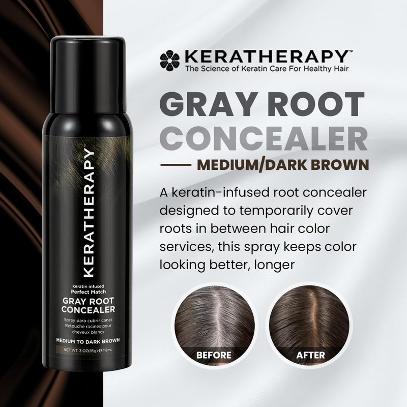 Keratherapy Gray Root Concealer Spray - Keratin Infused Hair Darkening Solution | Dark Brown, 3 oz