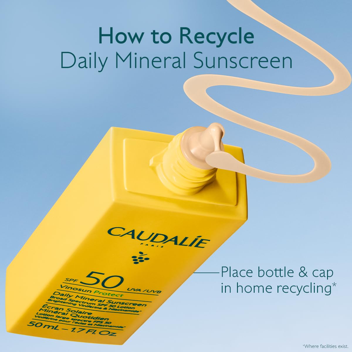 Caudalie Vinosun Protect Daily Mineral Sunscreen SPF 50 | Lightweight, Non-Greasy Formula - 50 mL
