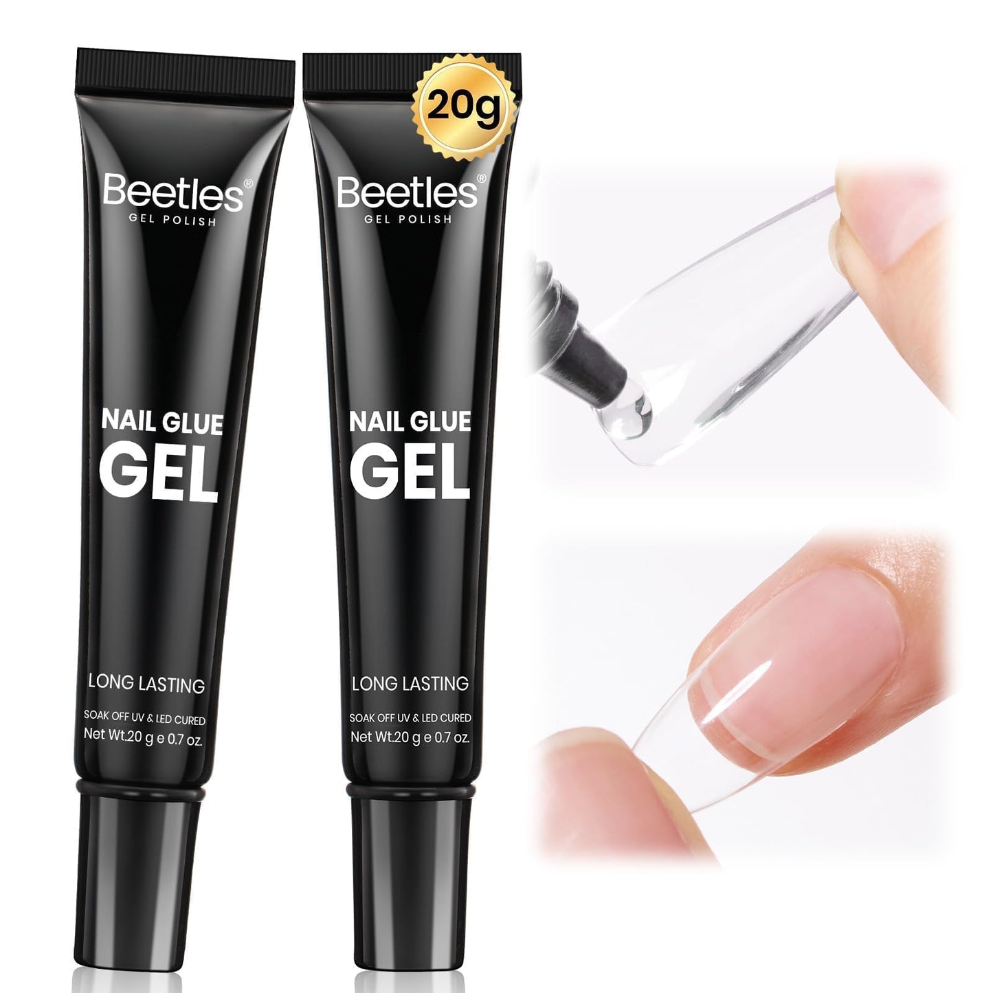 Beetles 2Pcs*20g Solid Nail Glue Gel, Tipex Soft Nail Tips Glue Super Strong for Acrylic Nails Extension Fake Nails Clear Press On Nails, Summer Nail Art, U V Light Required