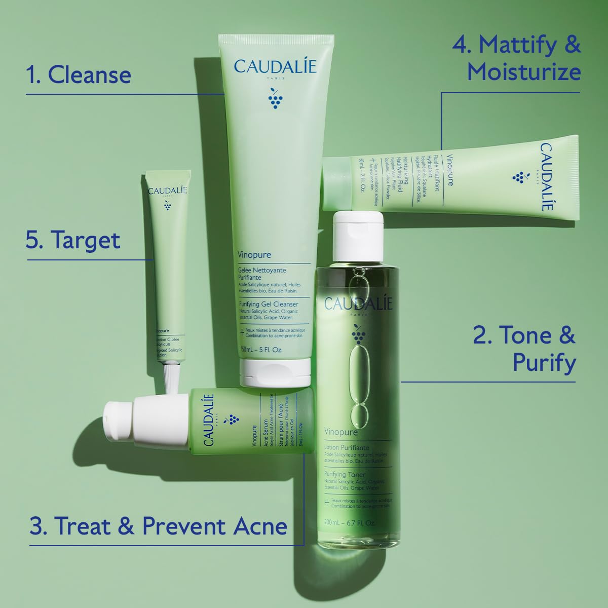 Caudalie Vinopure Salicylic Acid Cleanser - Pore Purifying Gel for Clear Skin